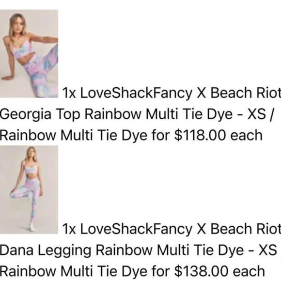 Loveshack Fancy x Beach Riot Active Wear / Workout Set, Multi Colour Tie Dye, XS - Picture 9 of 9